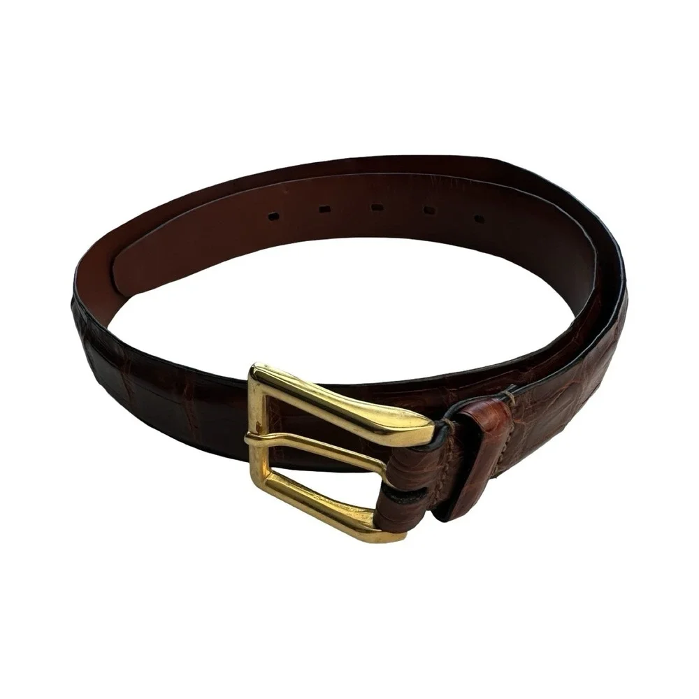 Bespoke Deep Brown Genuine Crocodile Brass Buckle Belt Size Mens 34 NWOT
